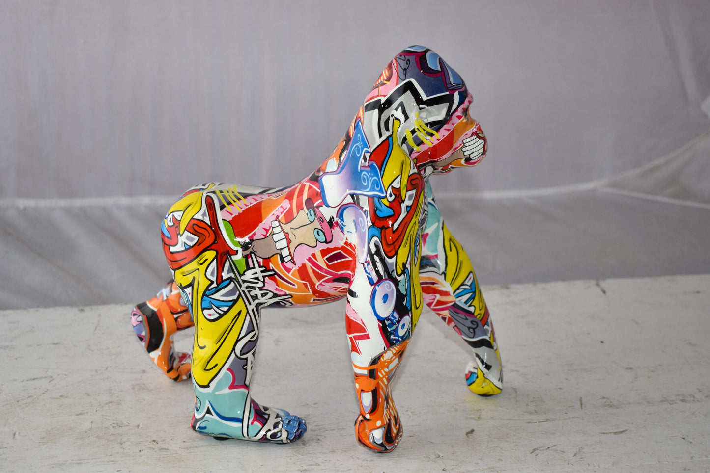 Graffiti Painted Gorilla Made of Modern Resin Statue Size: 6" x 11" x 11"H