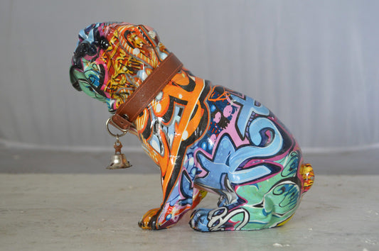 Graffiti Bulldog made of resin Statue - Size: 8"L x 4"W x 7"H.