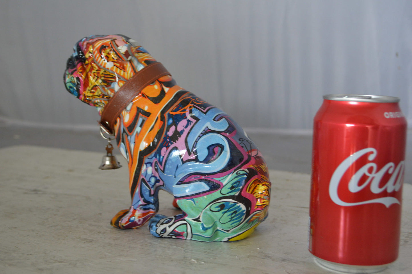 Graffiti Bulldog made of resin Statue - Size: 8"L x 4"W x 7"H.