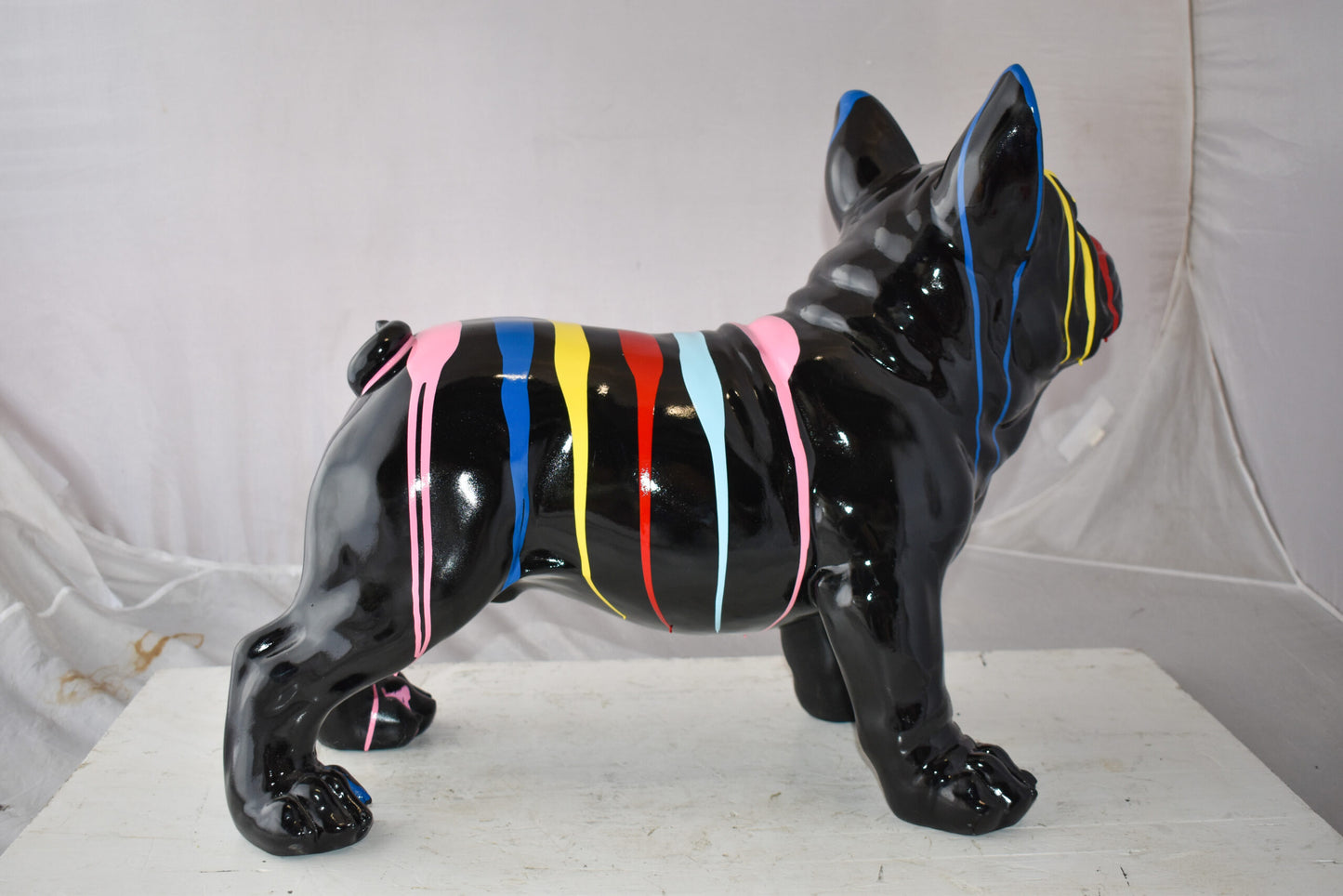 French Bulldog Colored with Paint Drops Resin Statue Size: 24" x 11" x 18"H