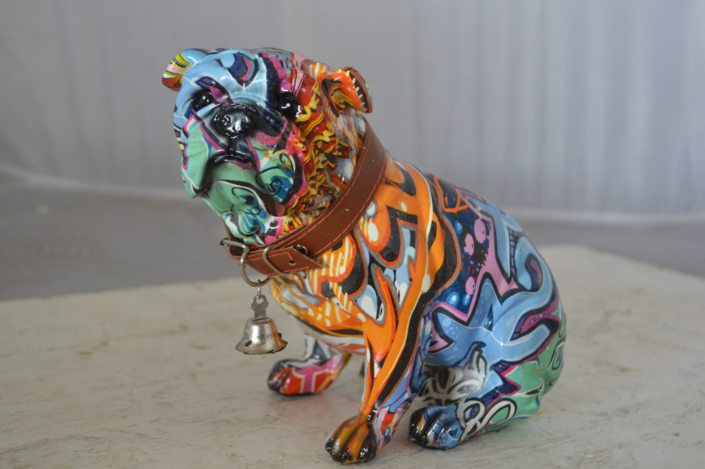 Graffiti Bulldog made of resin Statue - Size: 8"L x 4"W x 7"H.