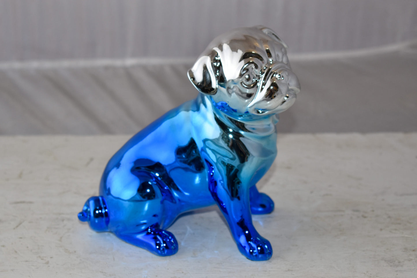French Bulldog Painted with Blue and Silver Resin Statue Size: 7" x 3" x 7"H