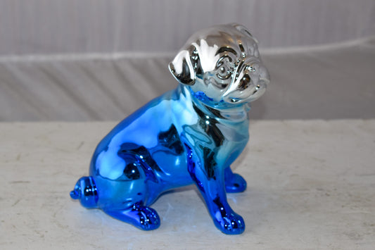 French Bulldog Painted with Blue and Silver Resin Statue Size: 7" x 3" x 7"H