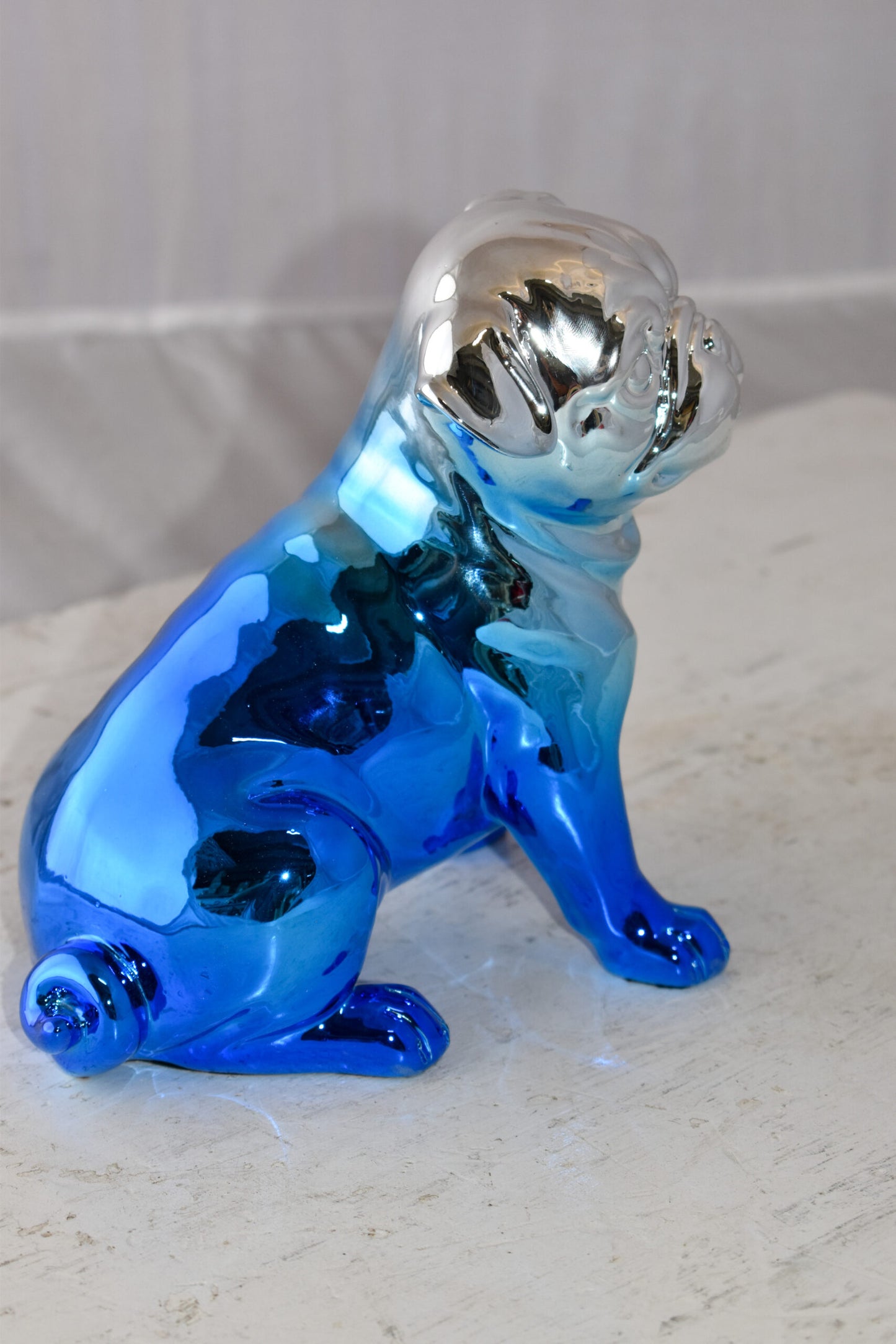 French Bulldog Painted with Blue and Silver Resin Statue Size: 7" x 3" x 7"H