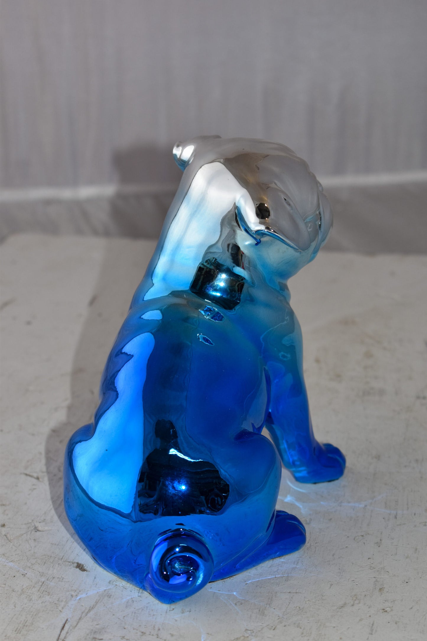 French Bulldog Painted with Blue and Silver Resin Statue Size: 7" x 3" x 7"H