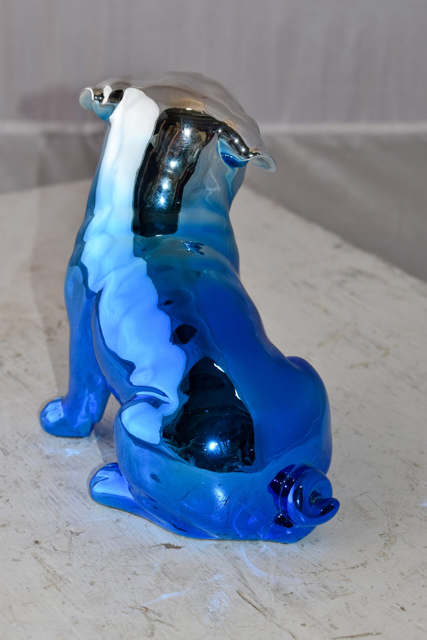 French Bulldog Painted with Blue and Silver Resin Statue Size: 7" x 3" x 7"H