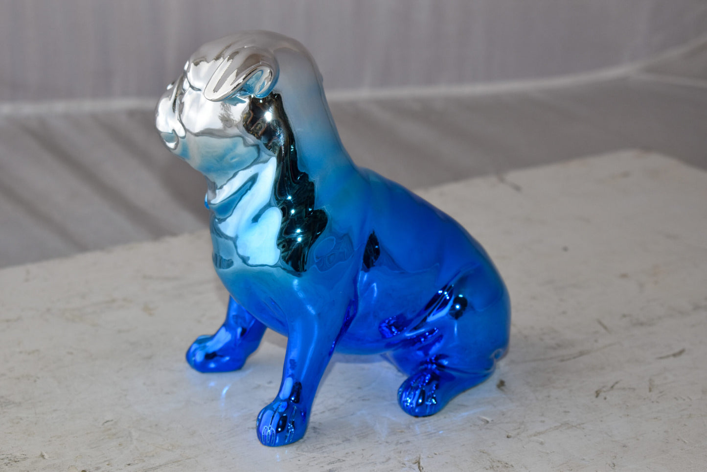 French Bulldog Painted with Blue and Silver Resin Statue Size: 7" x 3" x 7"H