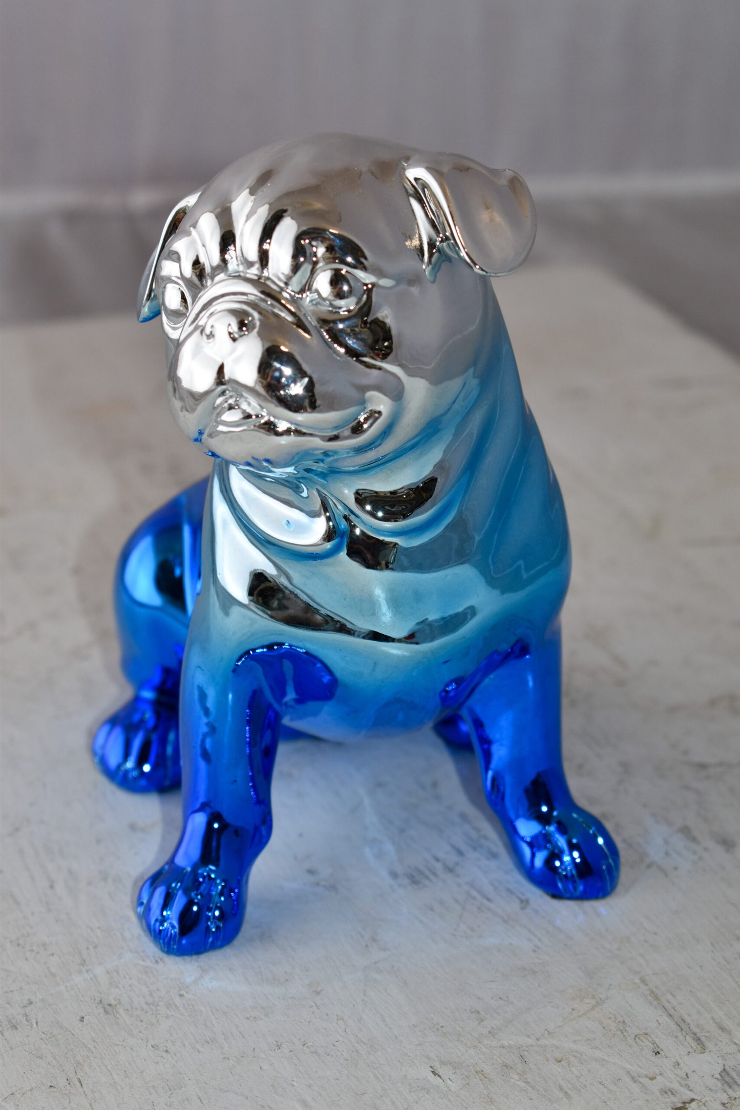 French Bulldog Painted with Blue and Silver Resin Statue Size: 7" x 3" x 7"H