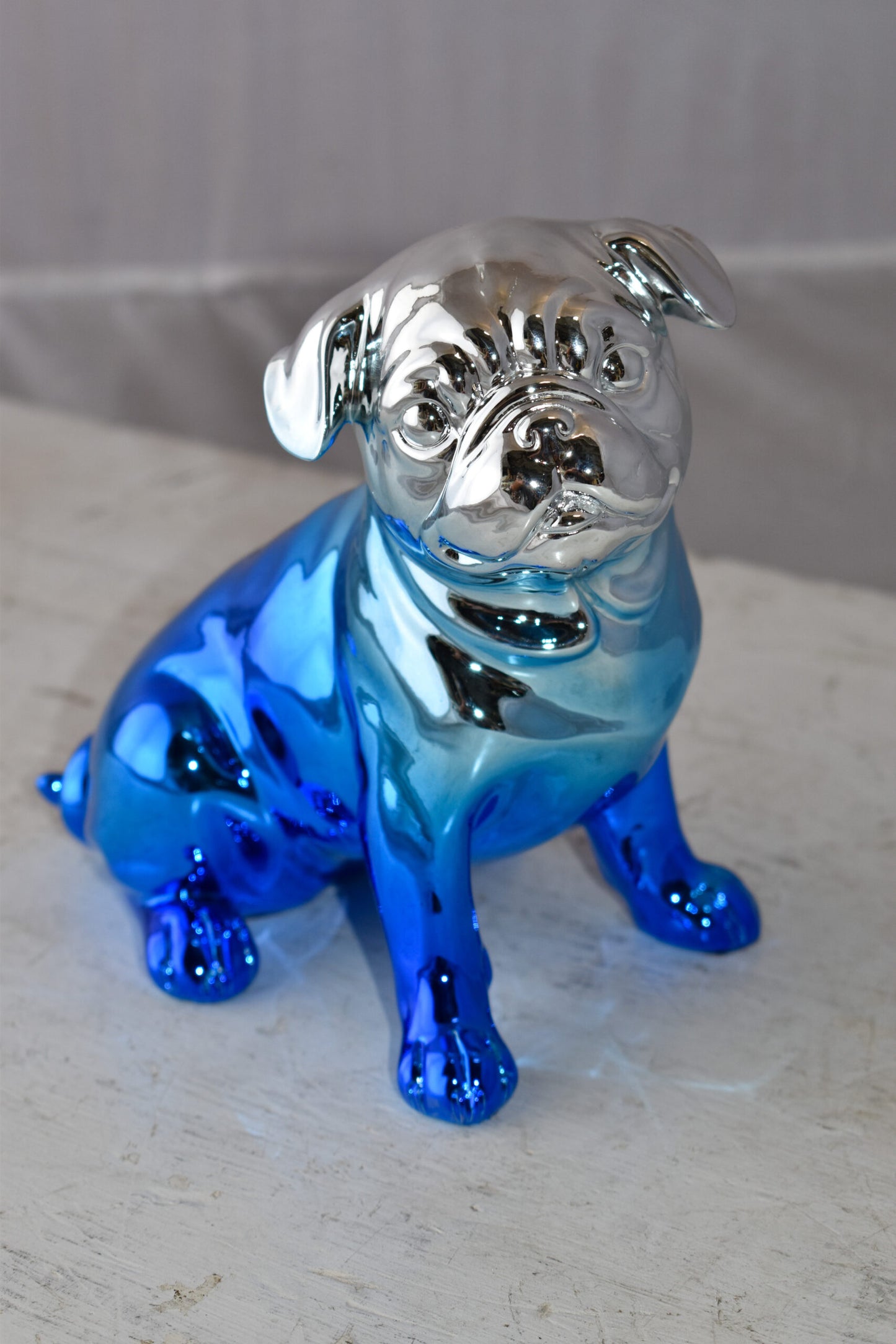 French Bulldog Painted with Blue and Silver Resin Statue Size: 7" x 3" x 7"H