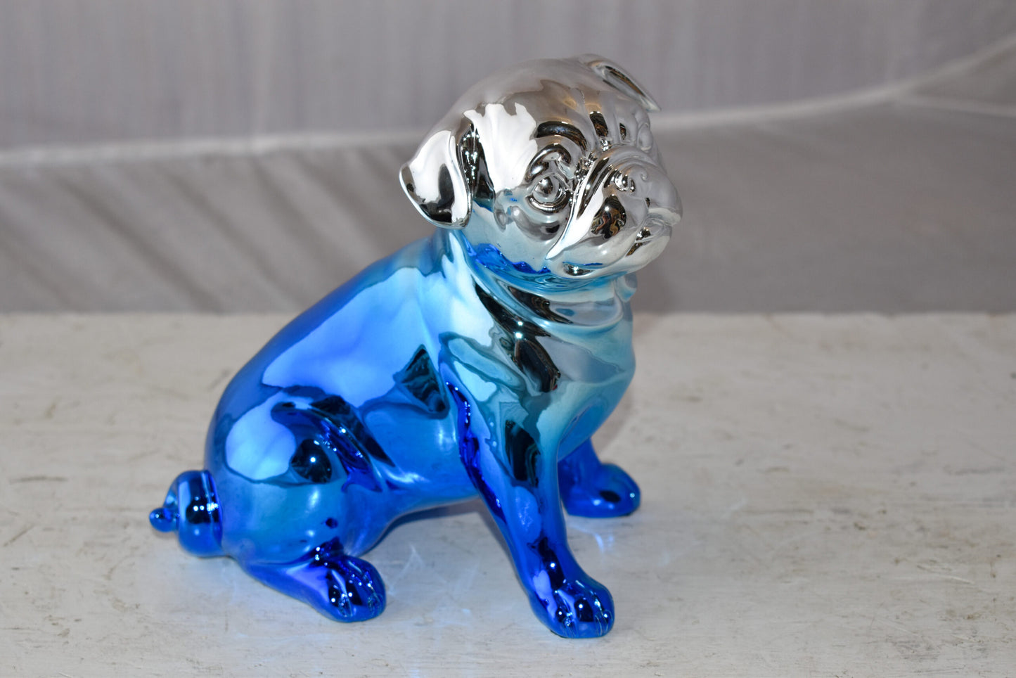 French Bulldog Painted with Blue and Silver Resin Statue Size: 7" x 3" x 7"H