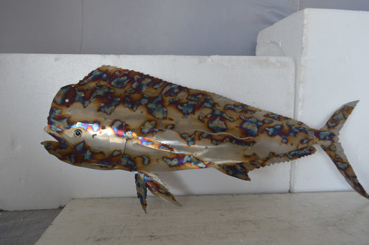 Mahi Mahi laser cut steel wall mounted - Size: 33"L x 2"W x 13"H.