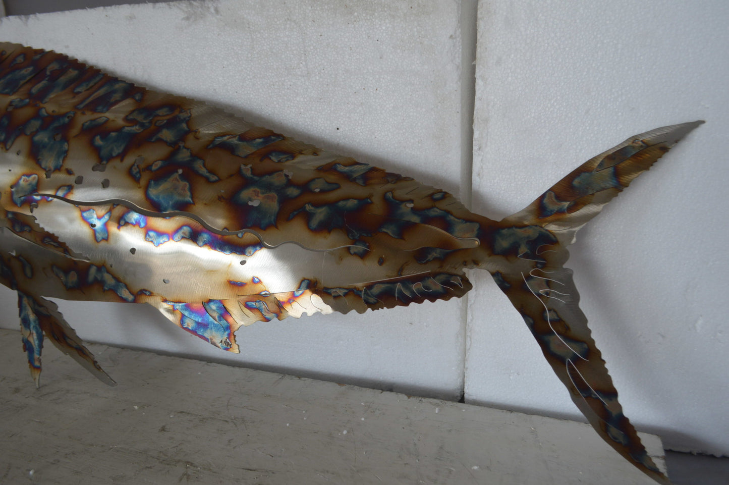 Mahi Mahi laser cut steel wall mounted - Size: 33"L x 2"W x 13"H.