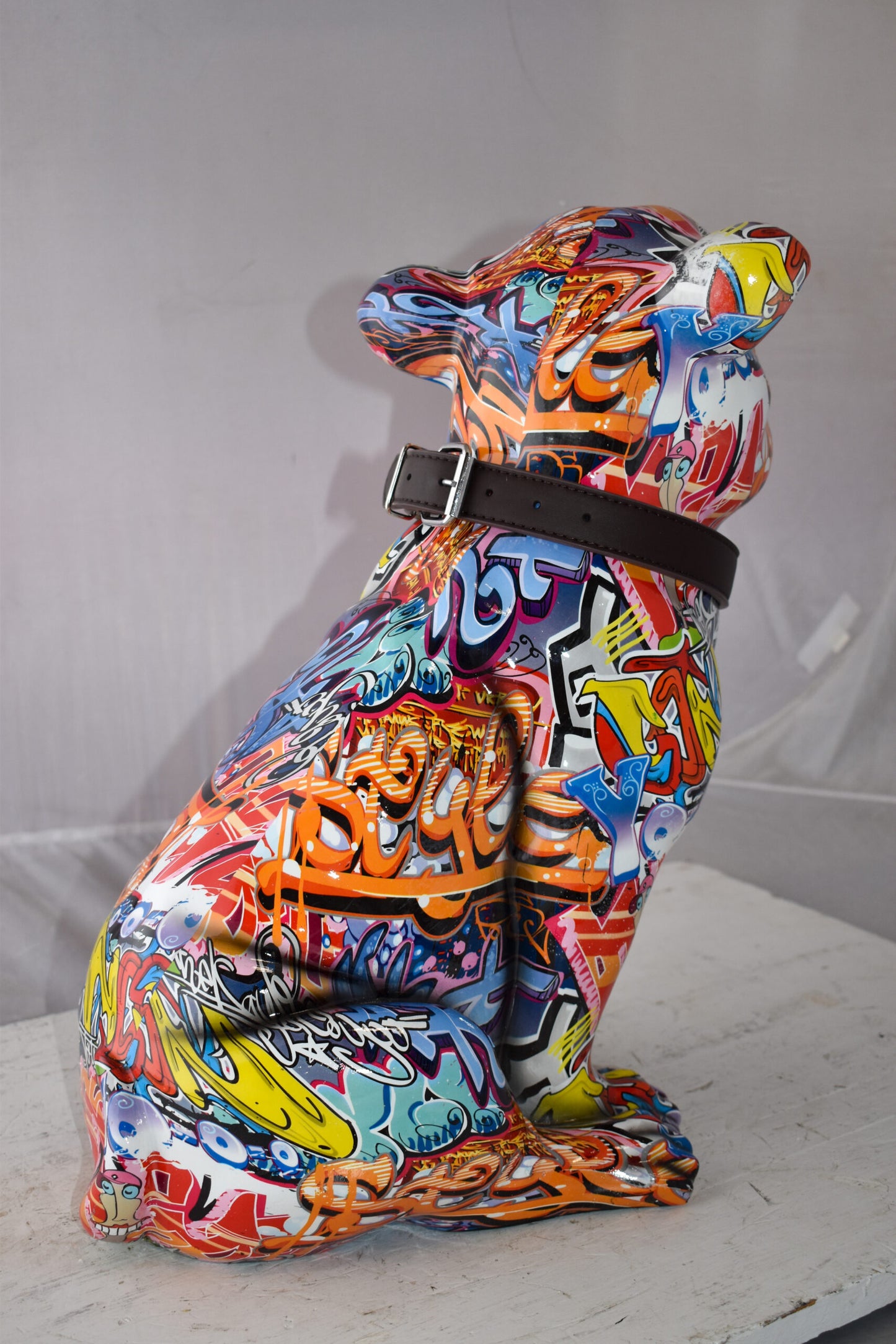 French Bulldog Painted with Graffiti Colors Resin Statue Size: 18" x 11" x 19"H