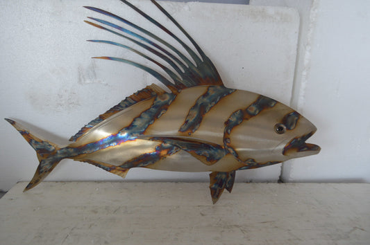 Snapper fish laser cut steel wall mounted - Size: 26"L x 2"W x 17"H.