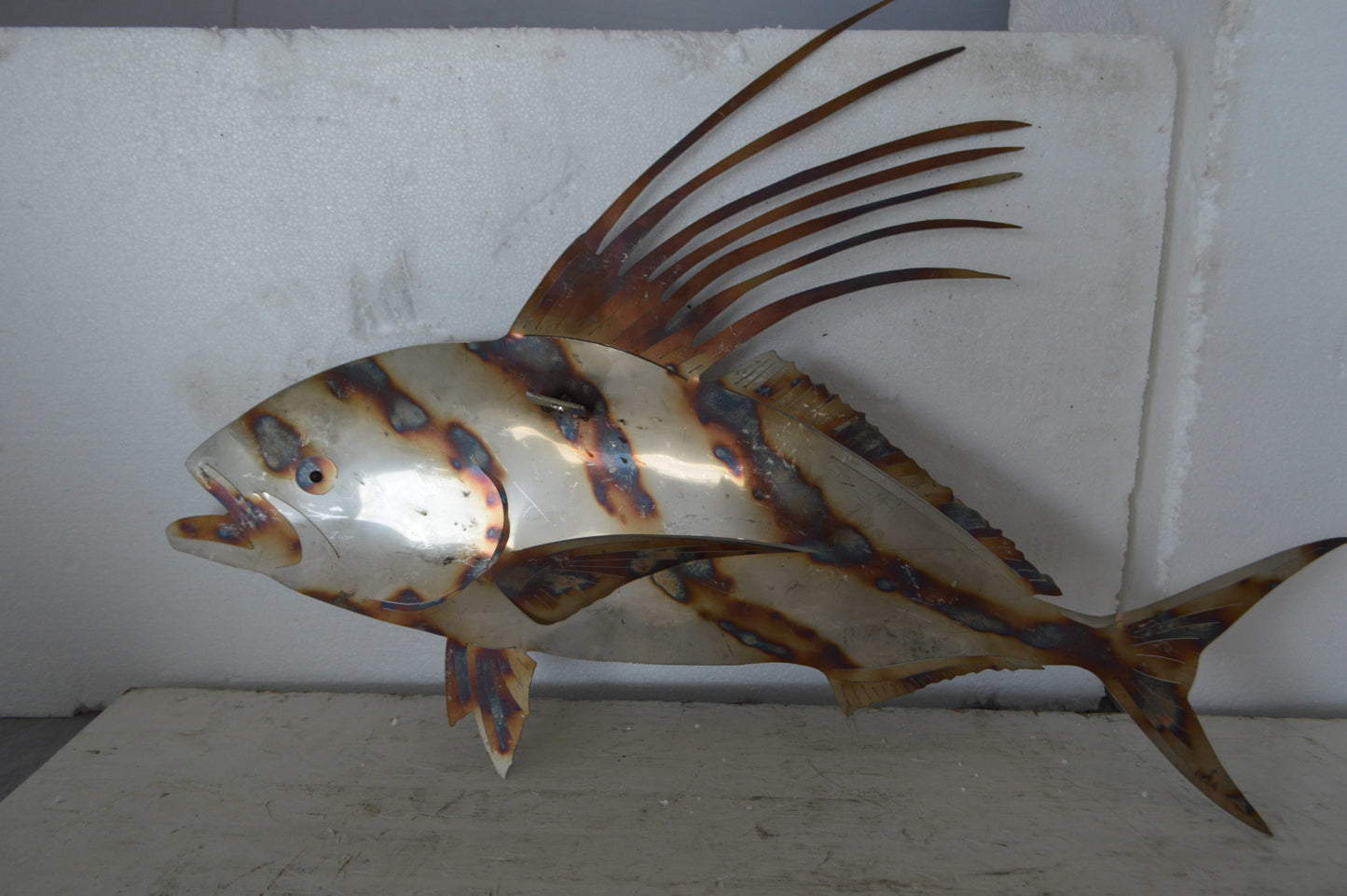 Snapper fish laser cut steel wall mounted - Size: 26"L x 2"W x 17"H.