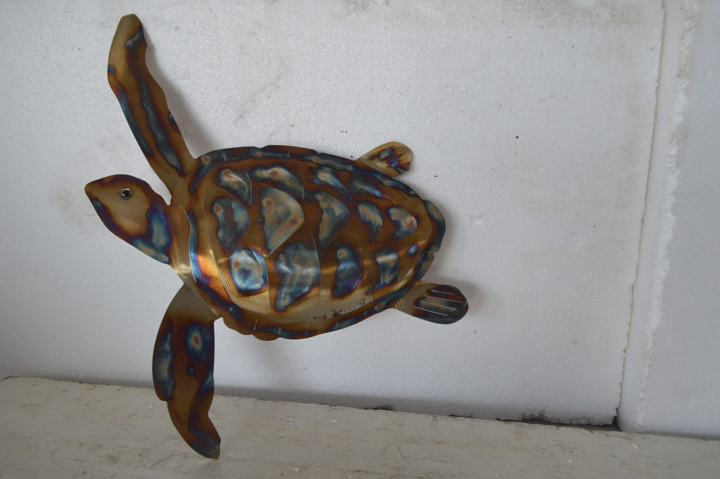 Turtle laser cut steel wall mounted - Size: 13"L x 2"W x 17"H.