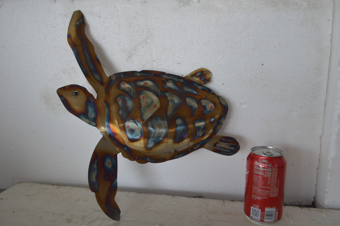 Turtle laser cut steel wall mounted - Size: 13"L x 2"W x 17"H.