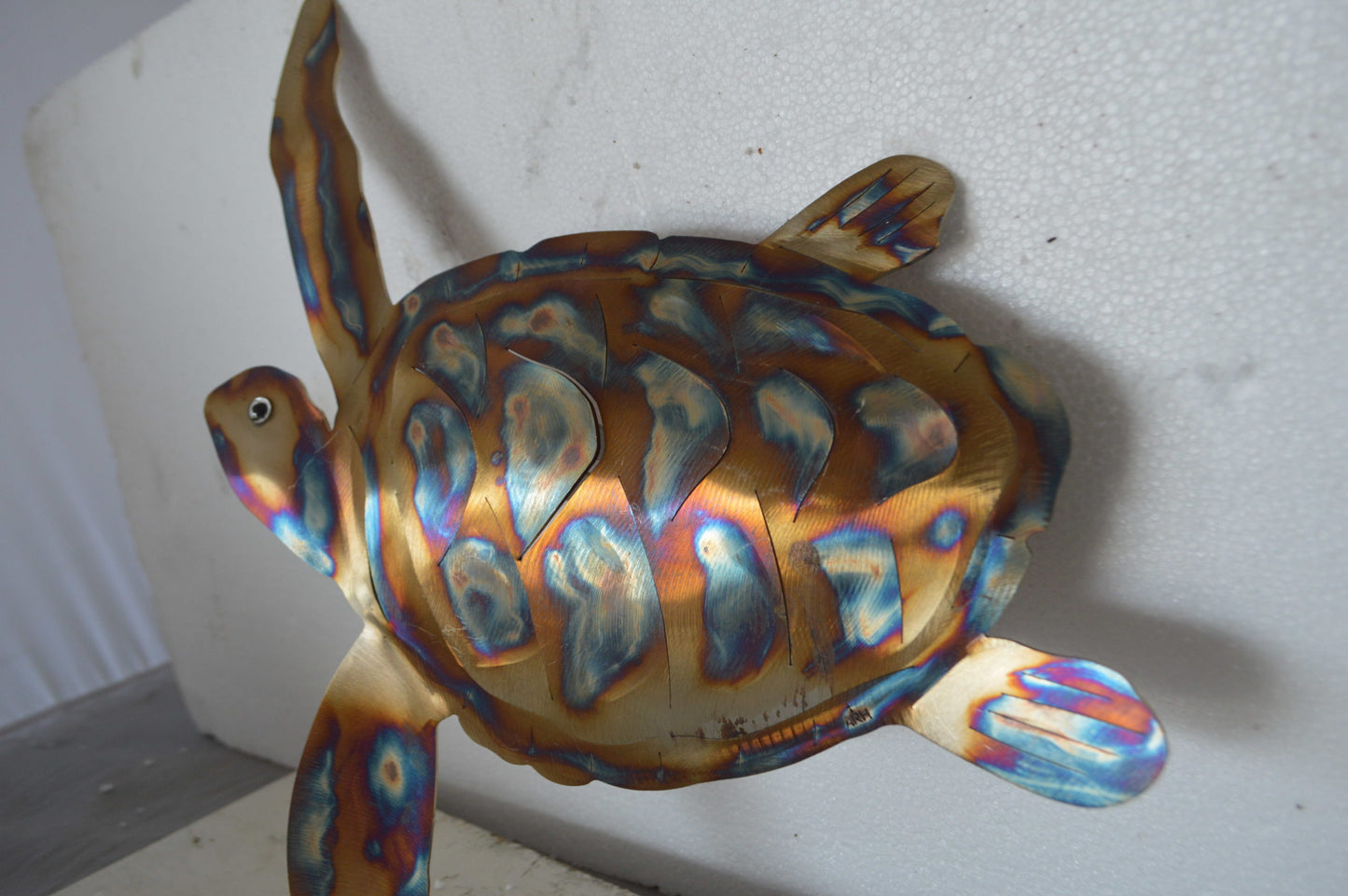 Turtle laser cut steel wall mounted - Size: 13"L x 2"W x 17"H.