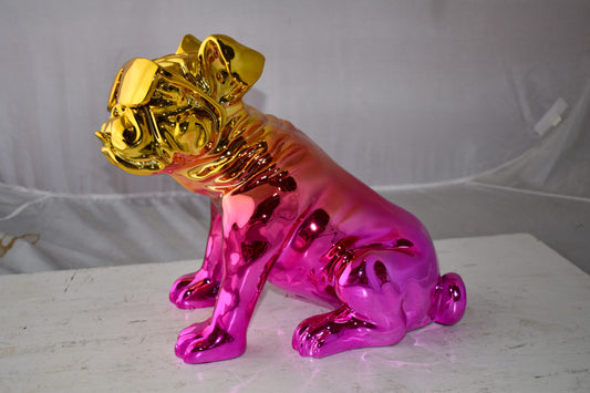 Bulldog With Sunglasses Colored Pink and Gold Resin Statue Size: 17" x 9" x 13"H