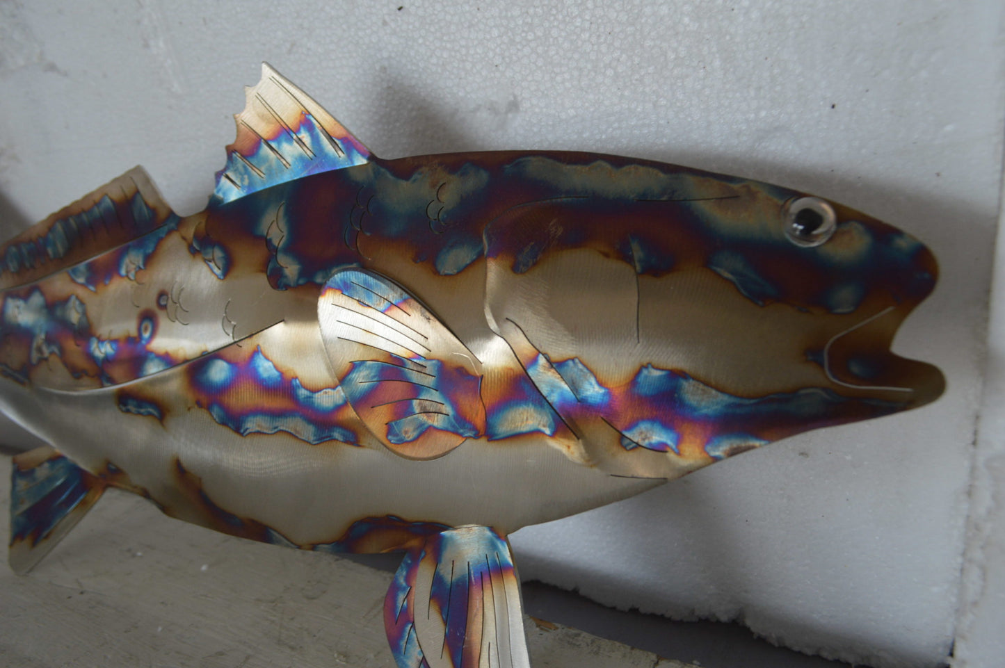 Fish laser cut steel wall mounted - Size: 25"L x 2"W x 9"H.