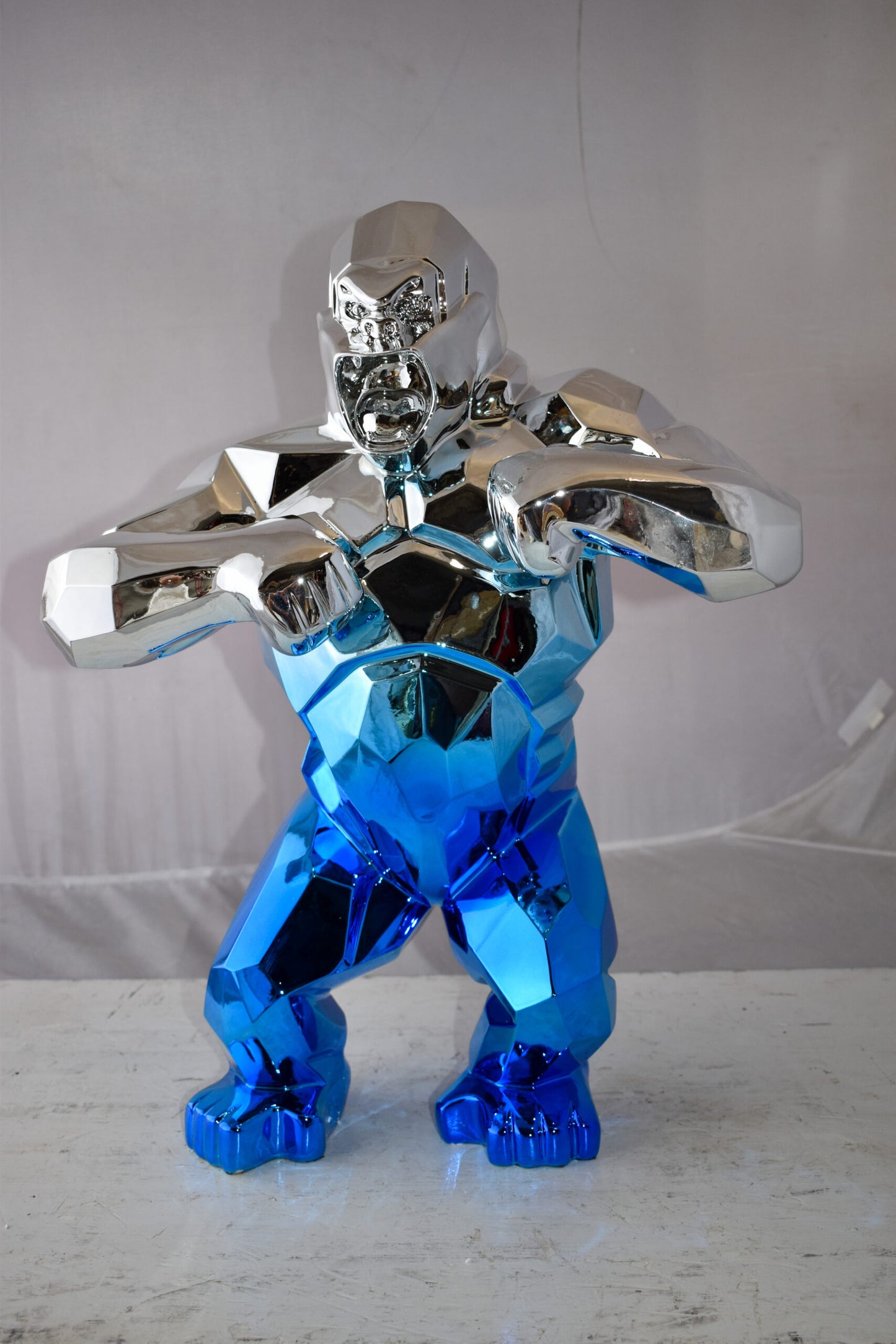 Textile Blue and Silver King Kong Statue Size: 18" x 9" x 23"H