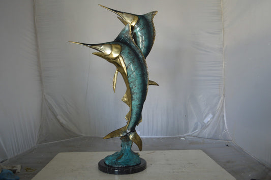 Pair of Marlin Fish Bronze Statue - Size: 16"L x 7"W x 31"H.