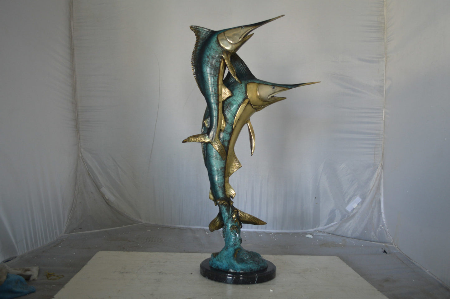 Pair of Marlin Fish Bronze Statue - Size: 16"L x 7"W x 31"H.