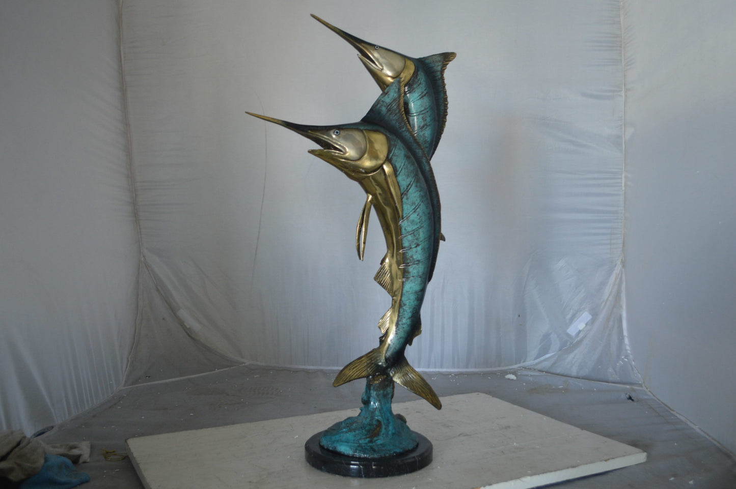 Pair of Marlin Fish Bronze Statue - Size: 16"L x 7"W x 31"H.
