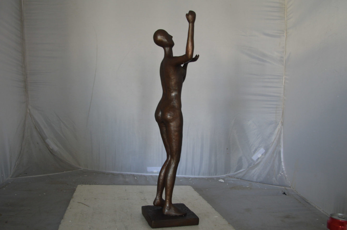 Abstract of Art nude lady lifting hand bronze statue - Size: 9"L x 6"W x 25"H.