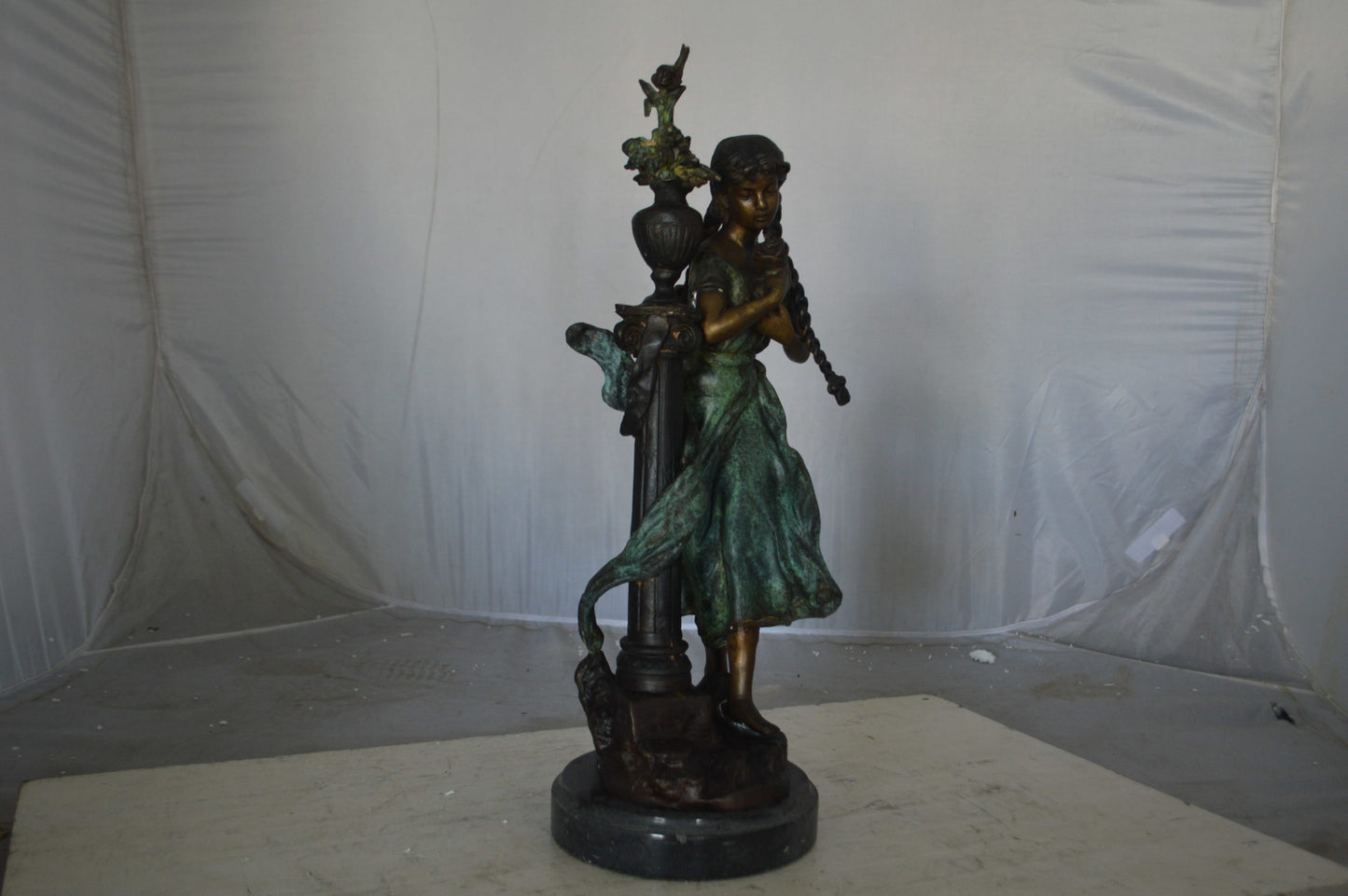Les Amenes Beautiful Girl Bronze Statue - Size: 9"L x 8"W x 27"H.