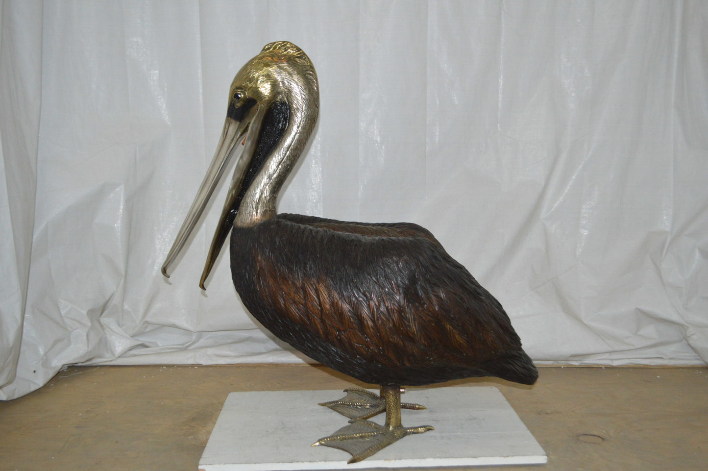 Upright Pelican Bronze Statue Fountain - Size: 46"L x 20"W x 44"H.