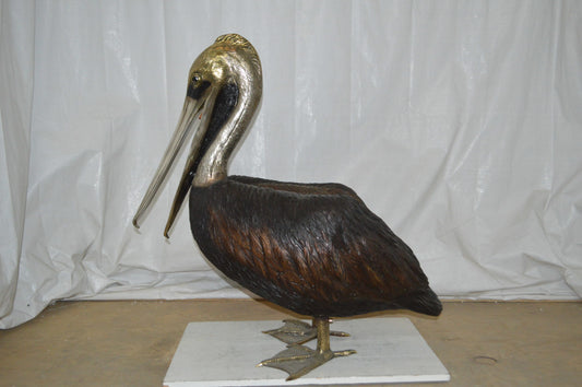 Upright Pelican Bronze Statue Fountain - Size: 46"L x 20"W x 44"H.
