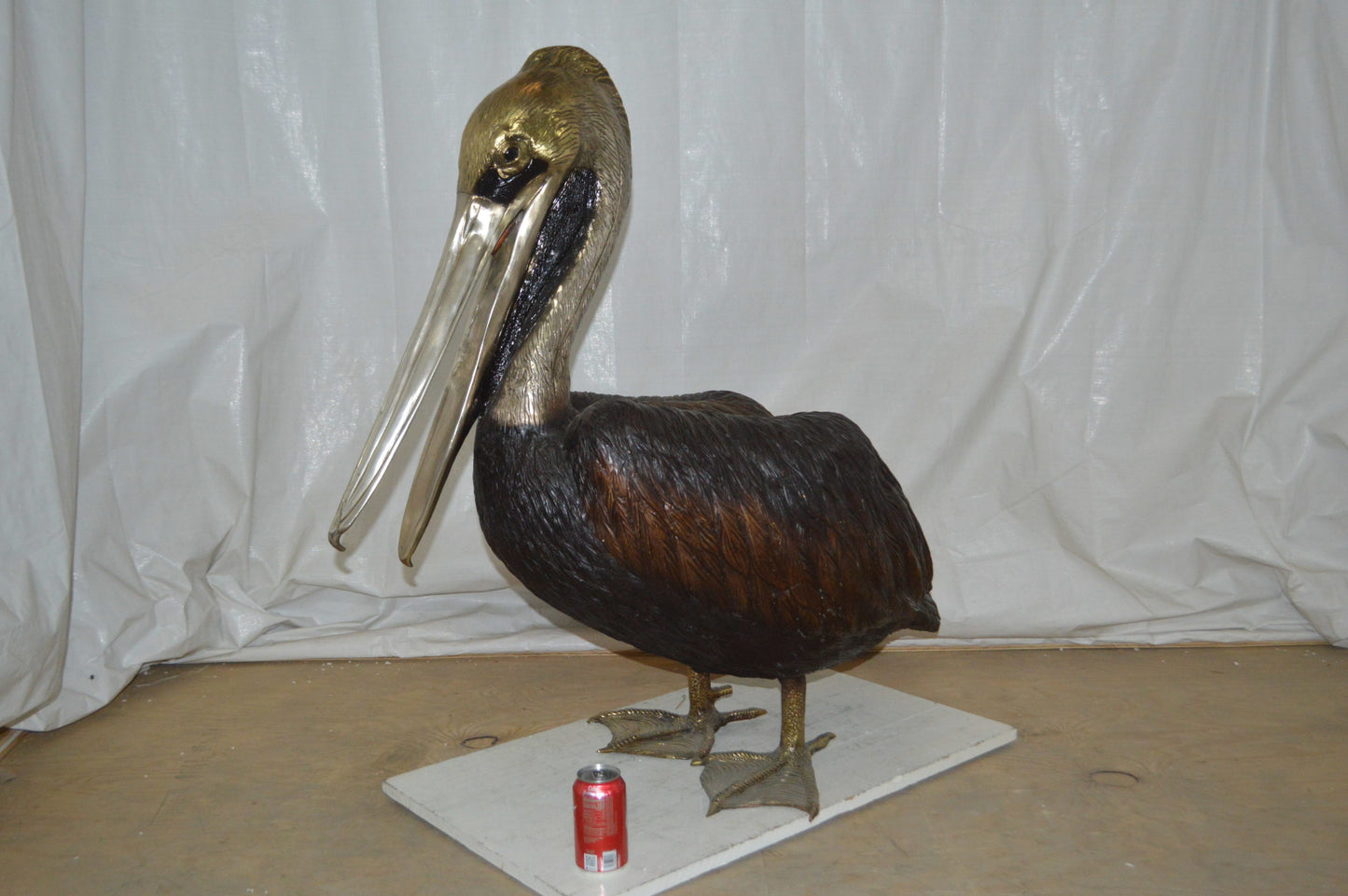 Upright Pelican Bronze Statue Fountain - Size: 46"L x 20"W x 44"H.
