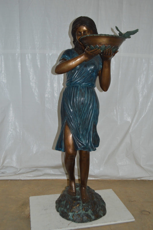 Lady holding a tray bronze statue fountain - Size: 17"L x 23"W x 62"H.