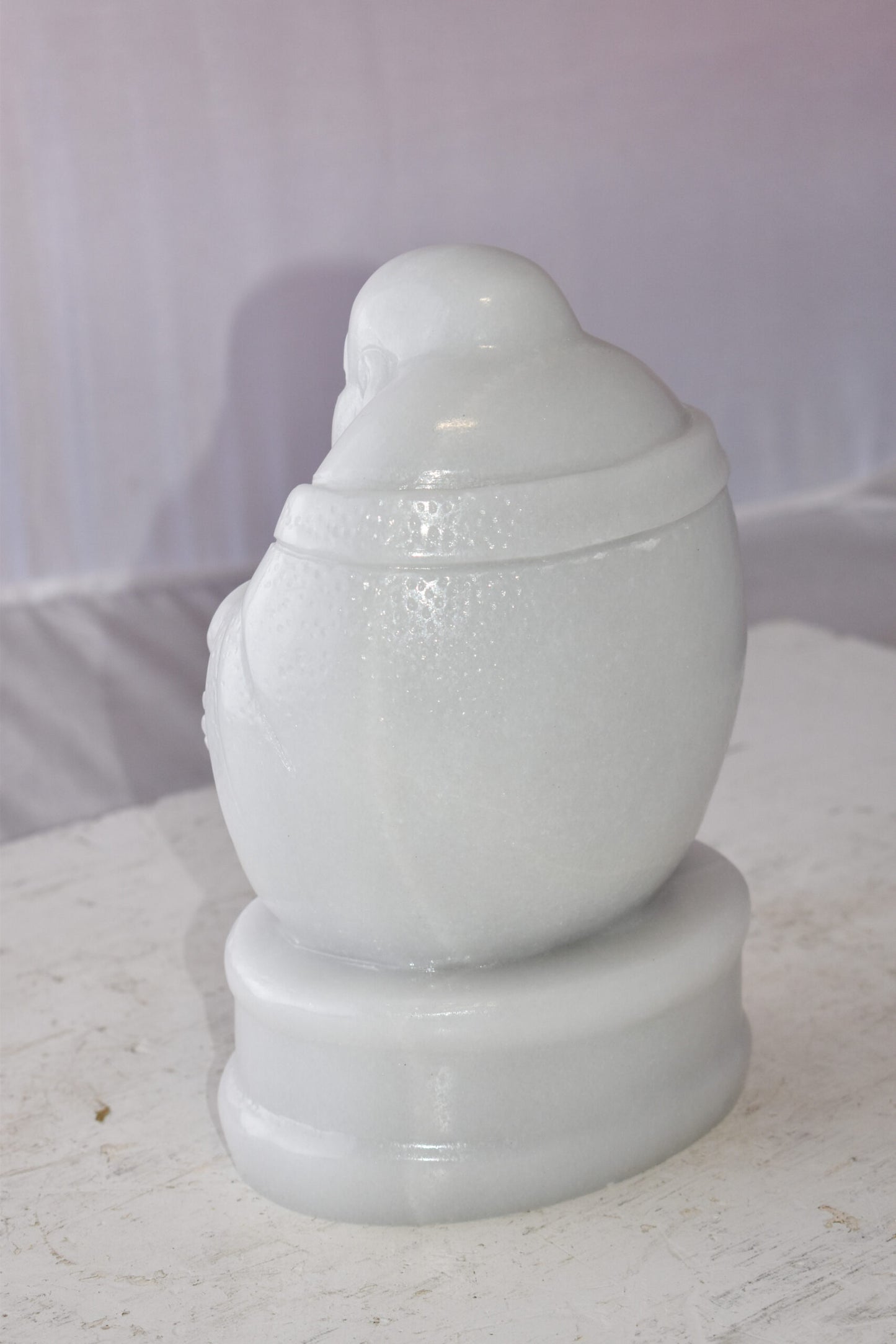 Buddha White Mounted on A Base Jade Statue Size: 7" x 5" x 12"H
