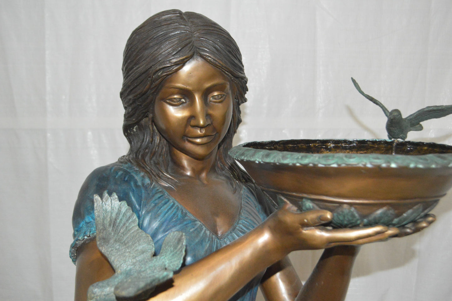 Lady holding a tray bronze statue fountain - Size: 17"L x 23"W x 62"H.