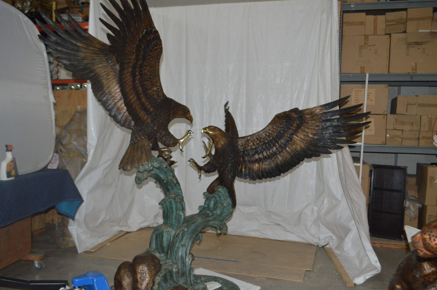 Opposing Eagles Bronze Statue - Size: 90"L x 69"W x 90"H.