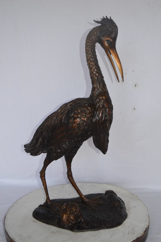 Great Blue Heron bronze statue - Size: 17"L x 12"W x 32"H.