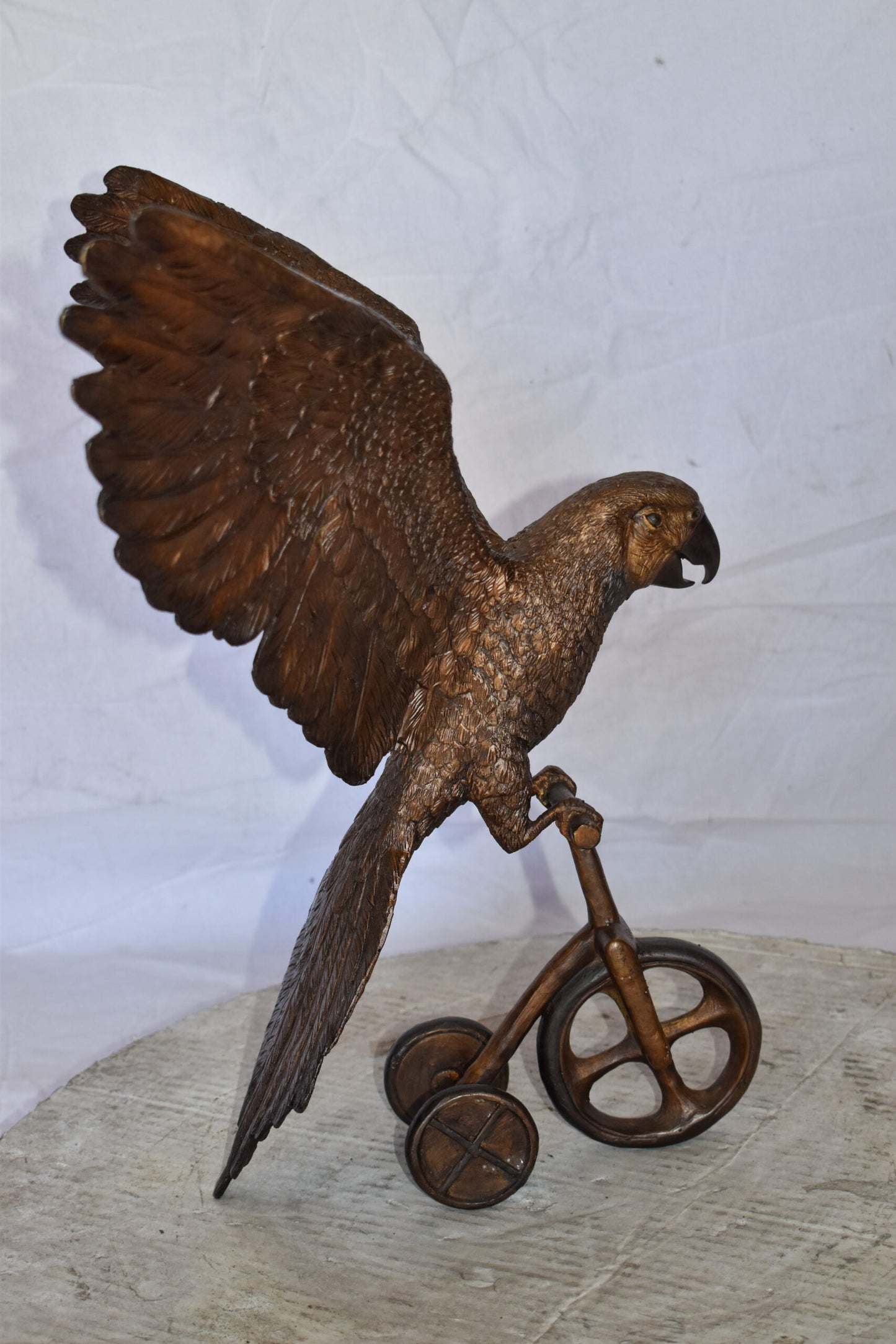 Parrot Riding a Tricycle Bronze Statue Size: 17" x 11" x 19"H