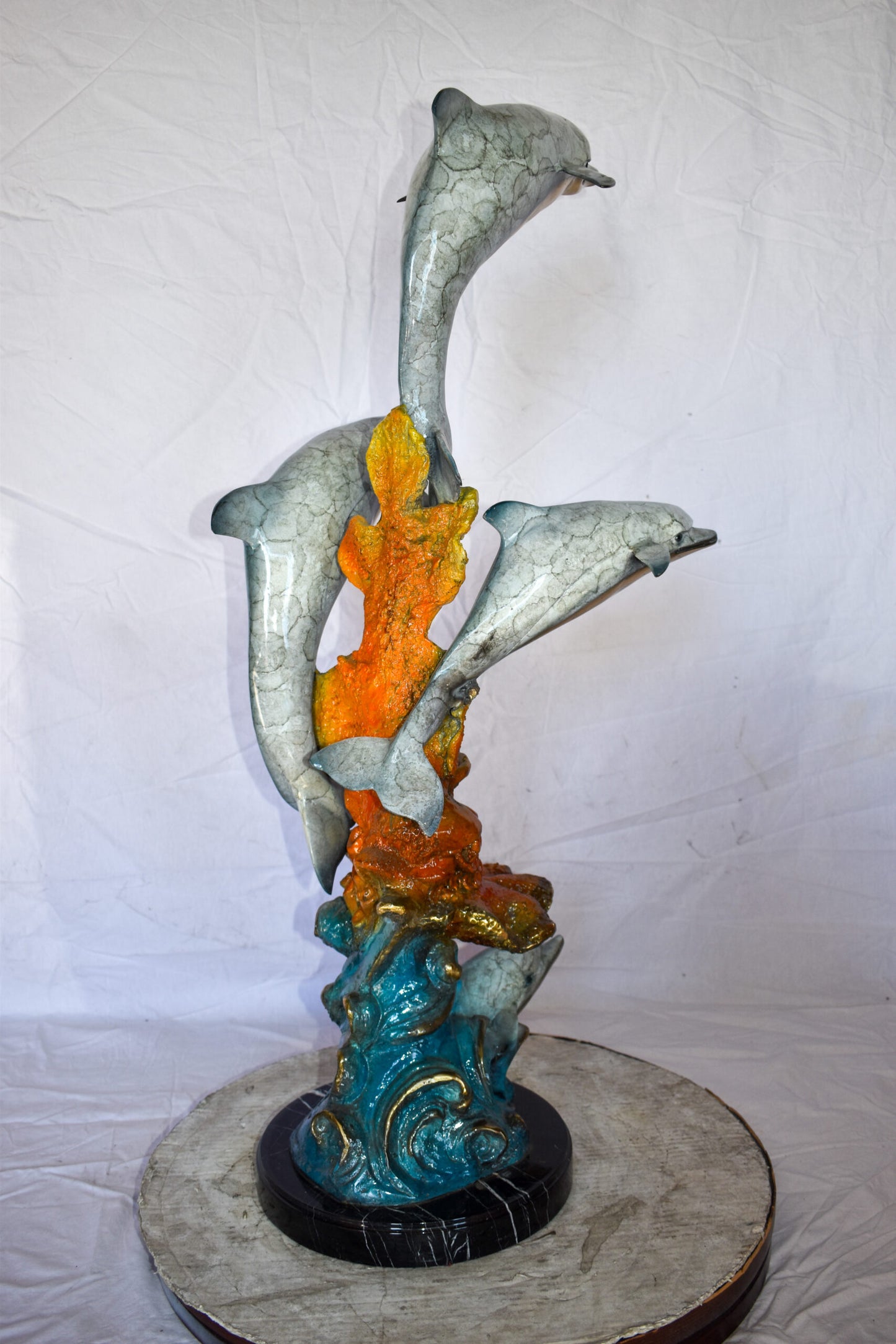 Four Dolphins Swimming in Ocean Colored Bronze Statue Size: 18" x 14" x 41"H