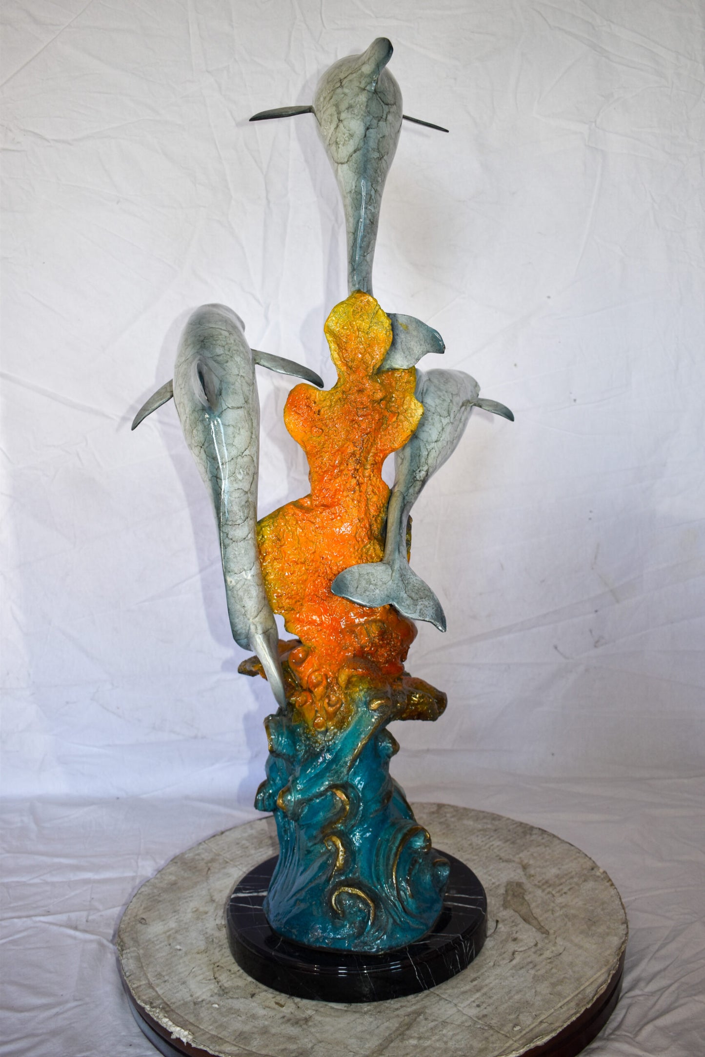 Four Dolphins Swimming in Ocean Colored Bronze Statue Size: 18" x 14" x 41"H