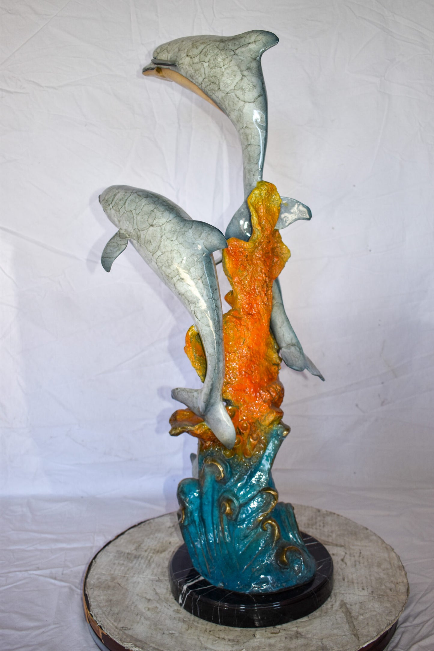 Four Dolphins Swimming in Ocean Colored Bronze Statue Size: 18" x 14" x 41"H