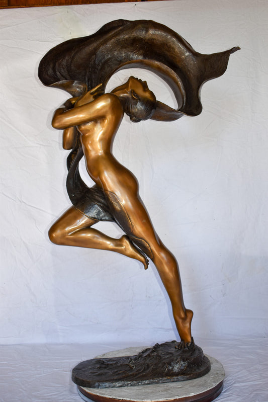 Beautifully Exotic Fabric Dancer Bronze Statue Art Nude Size: 33" x 14" x 58"H