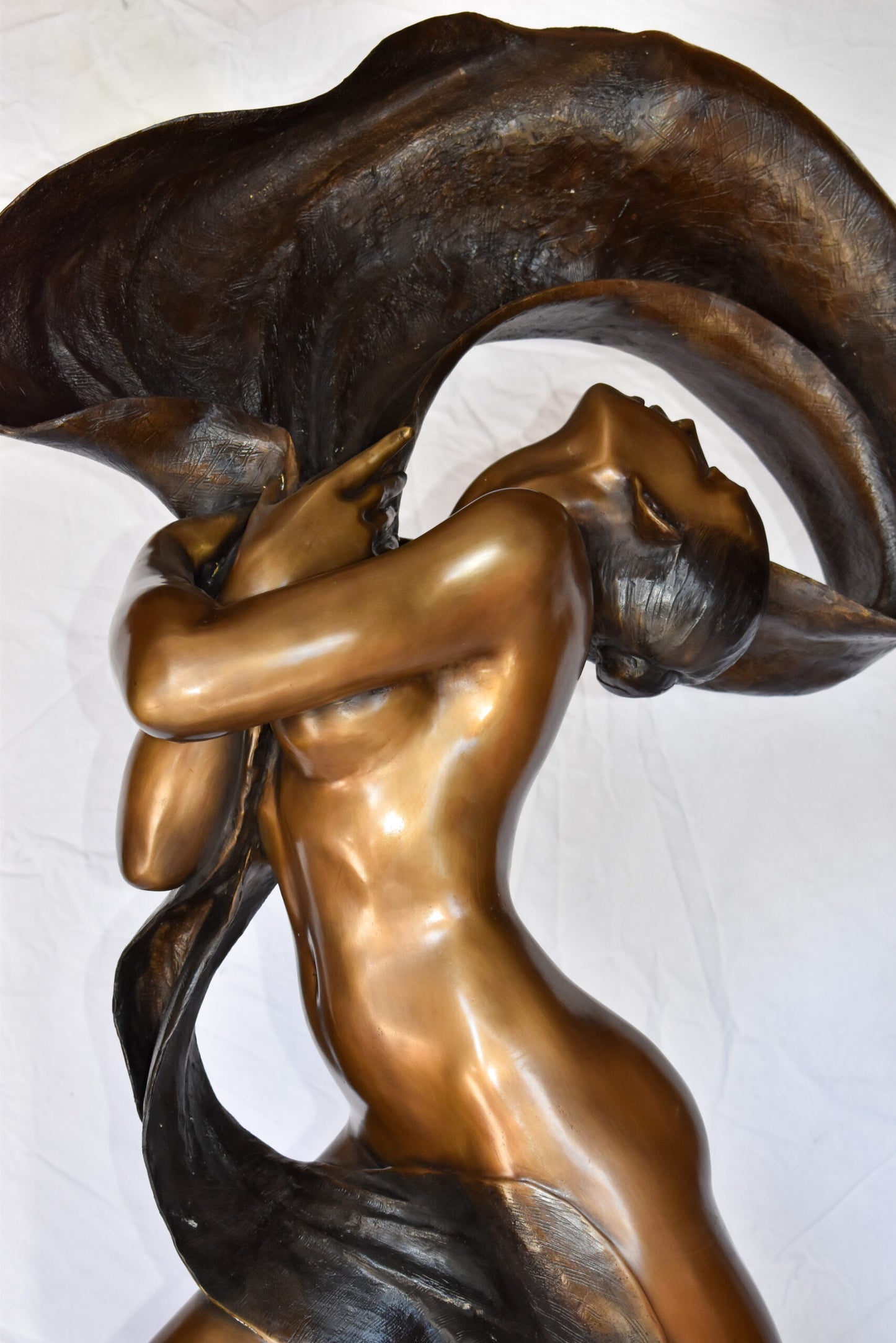 Beautifully Exotic Fabric Dancer Bronze Statue Art Nude Size: 33" x 14" x 58"H