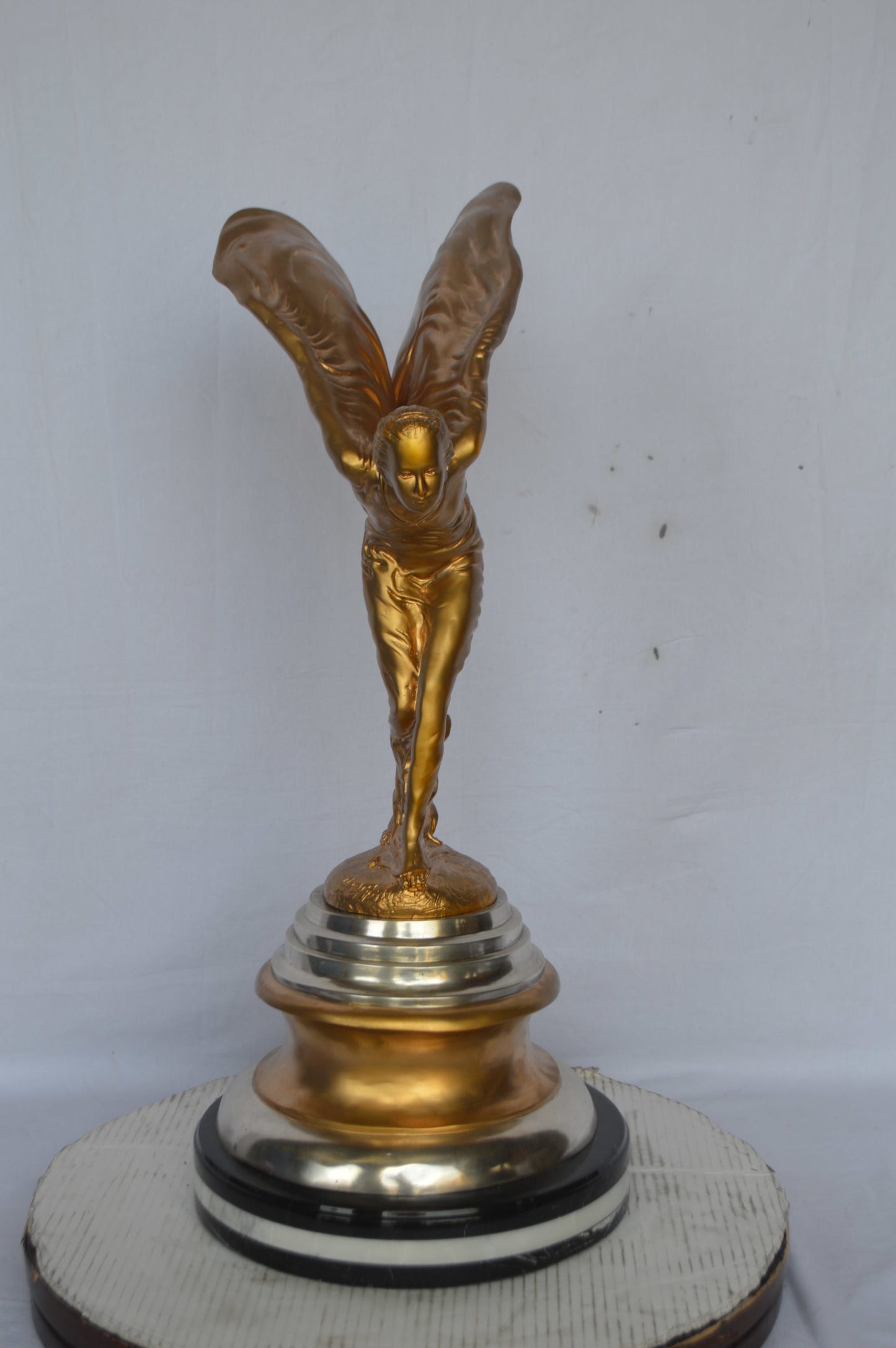 Gold and Silver Rolls Royce Bronze Statue - Size: 14"L x 14"W x 32"H.
