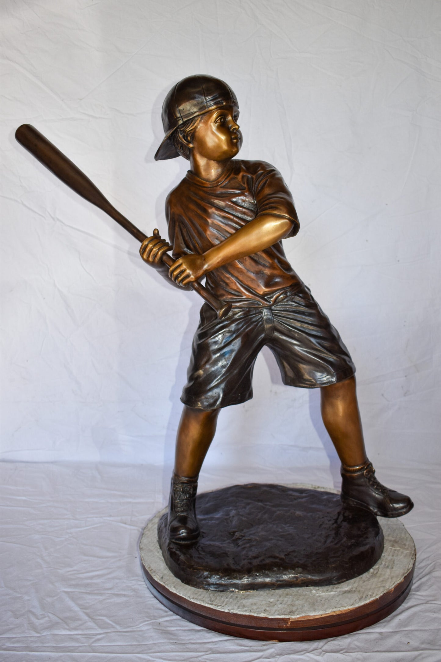 Young Boy in NY Yankees Cap Hitting Baseball Bronze Statue 40" x 22" x 40"H