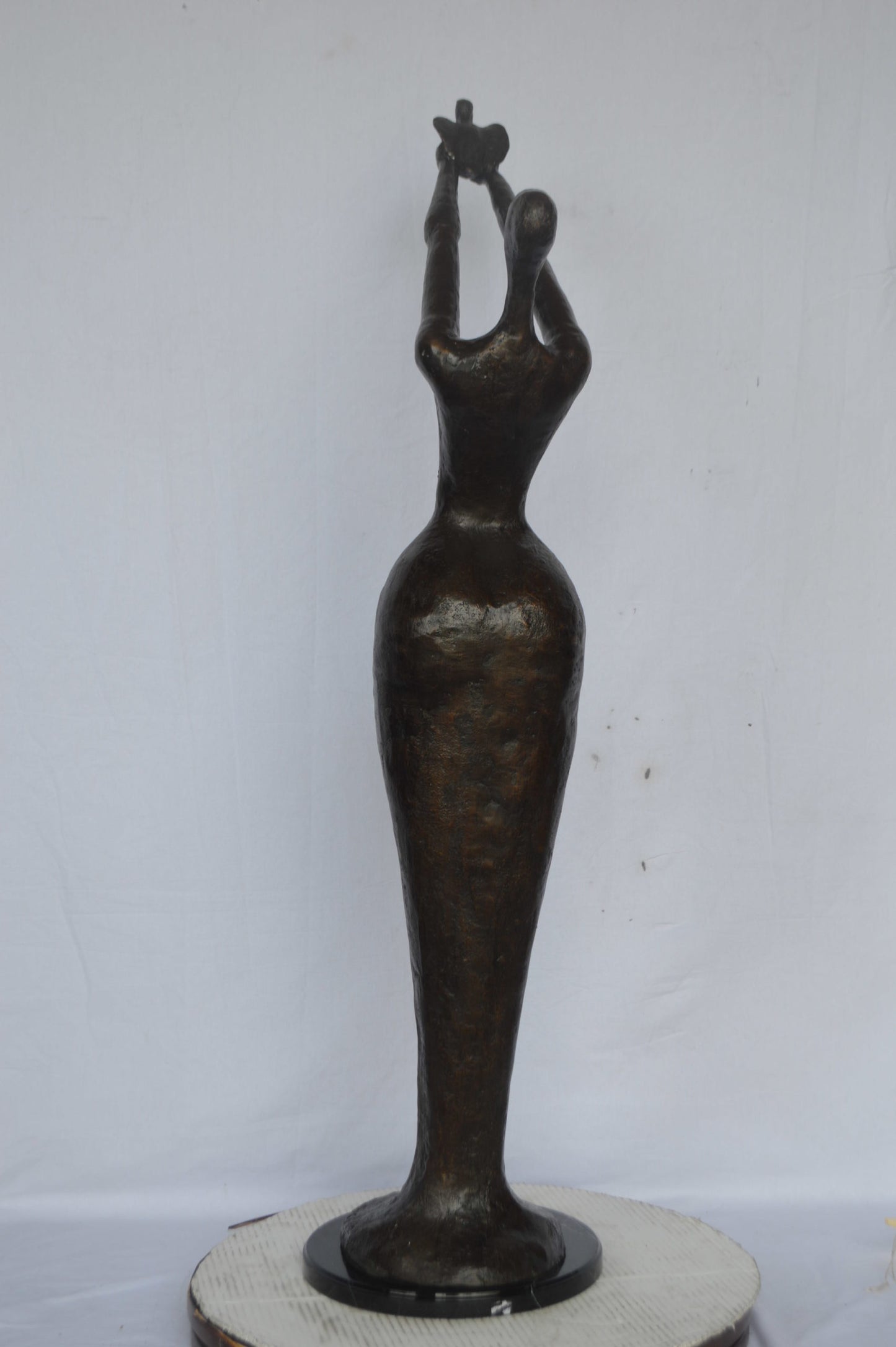 Woman Releasing Bird Modern Art Bronze Statue - Size: 13"L x 19"W x 52"H.