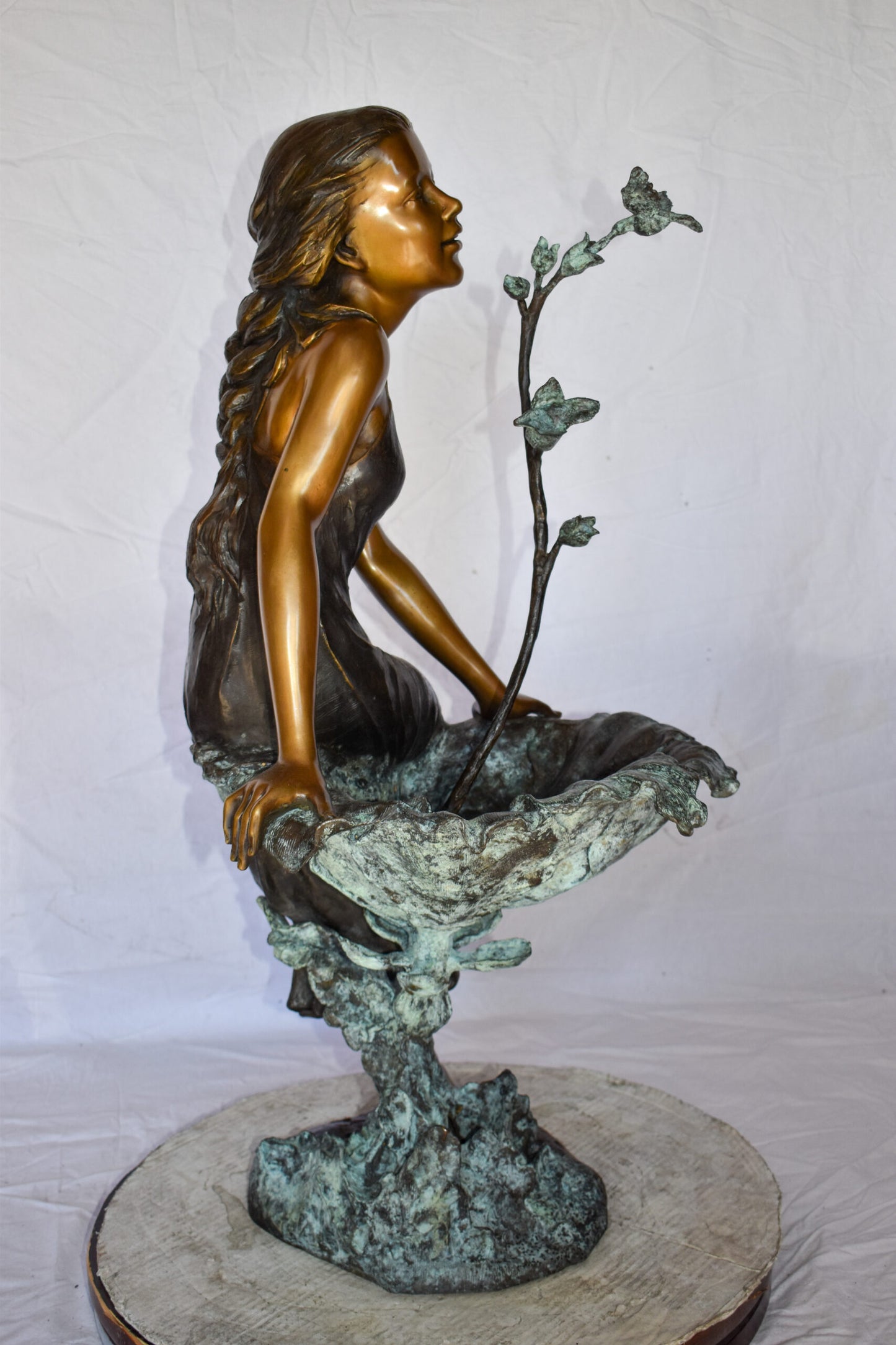 Beautiful Young Girl by A Hummingbird Bath Bronze Statue Size: 22" x 17" x 39"H