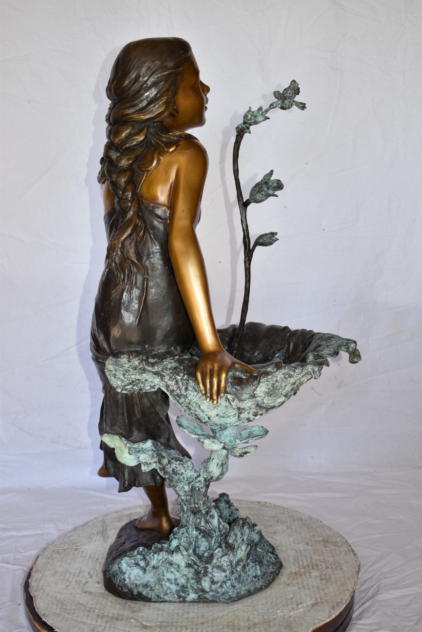 Beautiful Young Girl by A Hummingbird Bath Bronze Statue Size: 22" x 17" x 39"H