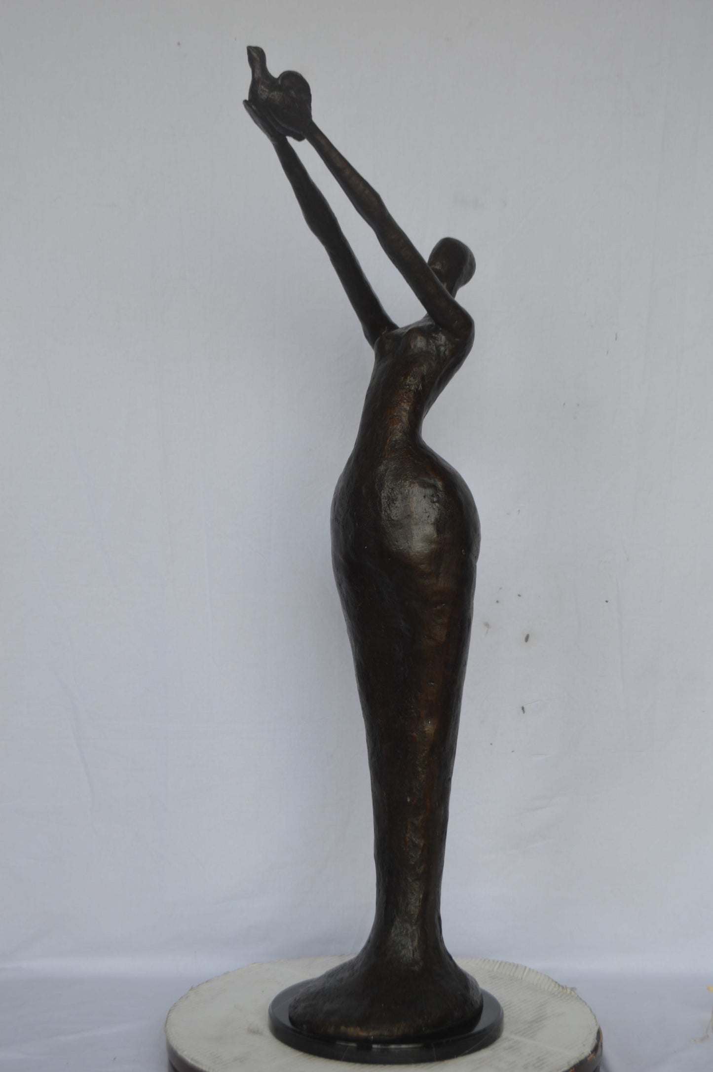 Woman Releasing Bird Modern Art Bronze Statue - Size: 13"L x 19"W x 52"H.